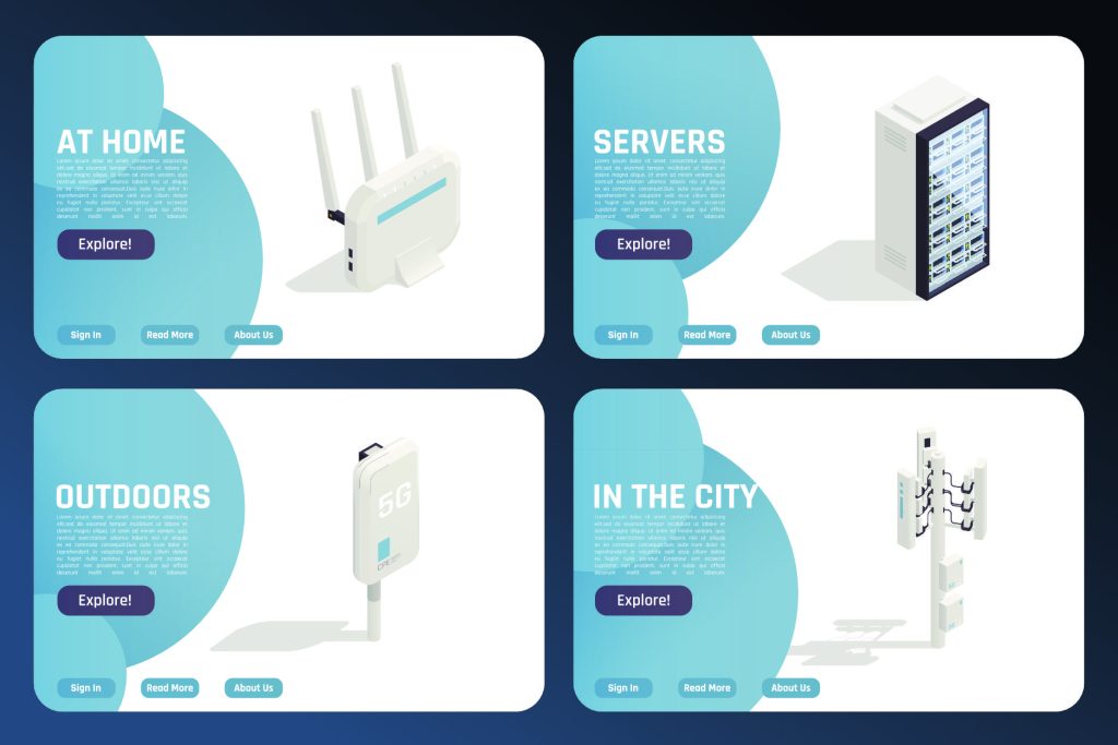 modern internet 5G communication technology isometric